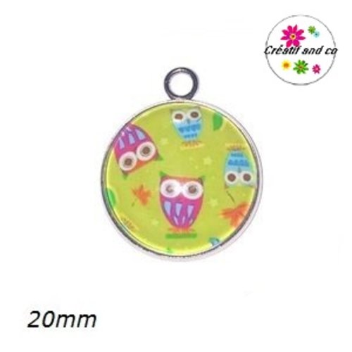 Pendentif cabochon nuée d'hiboux 20mm