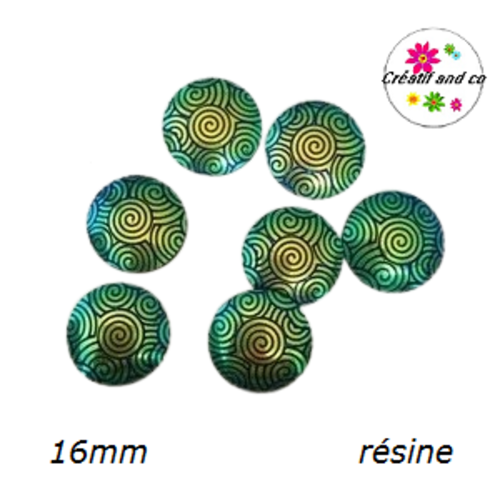 X2 cabochons brillant noir résine 16mm