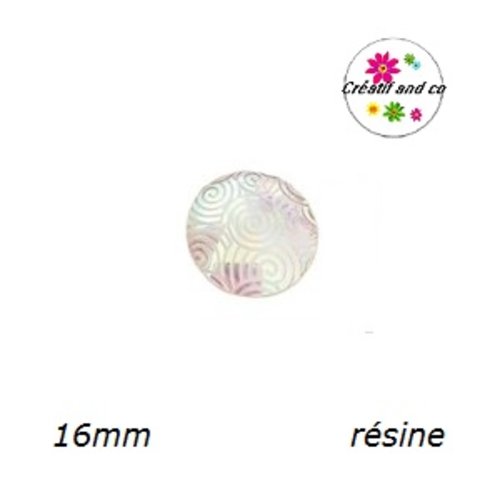 X2 cabochons brillant blanc résine 16mm