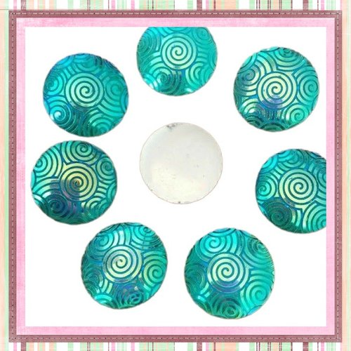 X2 cabochons brillant turquoise résine 16mm