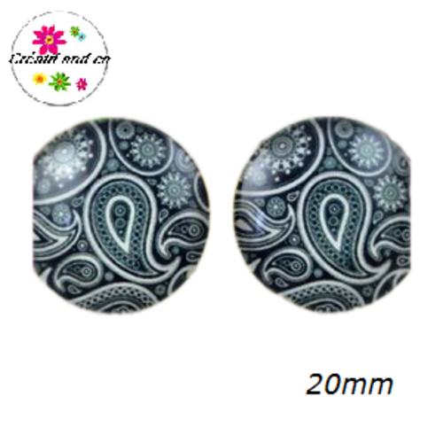 Cabochon rond mandala noir et blanc  20mm