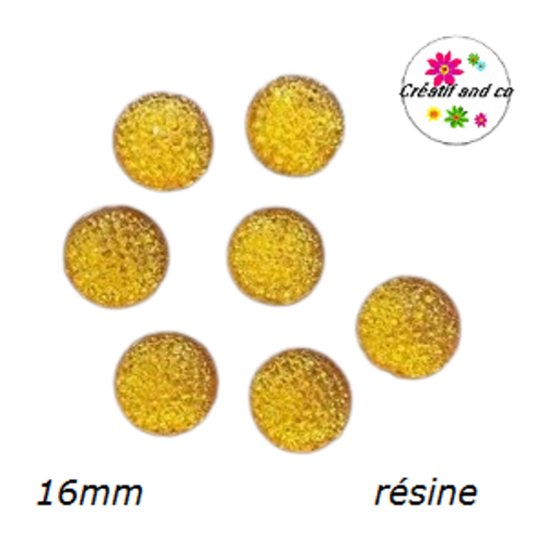 X2 cabochons brillant jaune doré résine 16mm