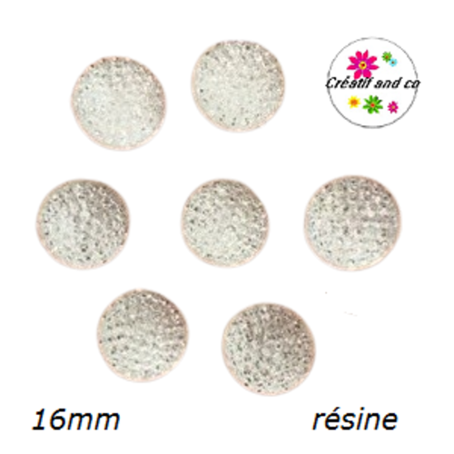 X2 cabochons brillant blanc résine 16mm