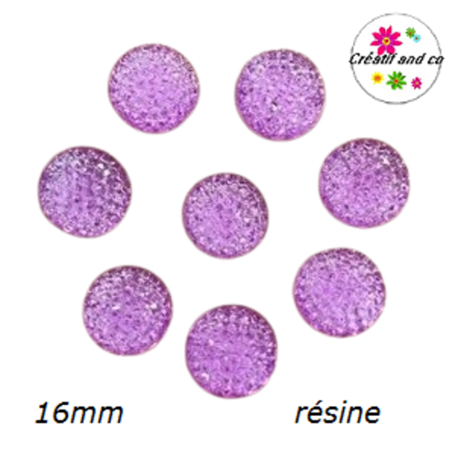 Cabochon brillant parme résine 16mm
