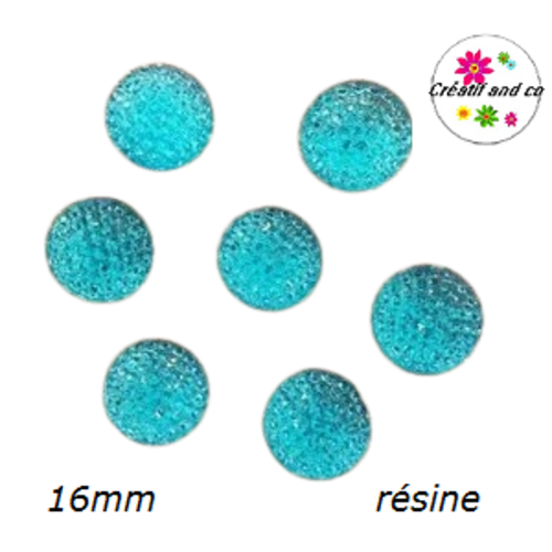Cabochon brillant turquoise résine 16mm