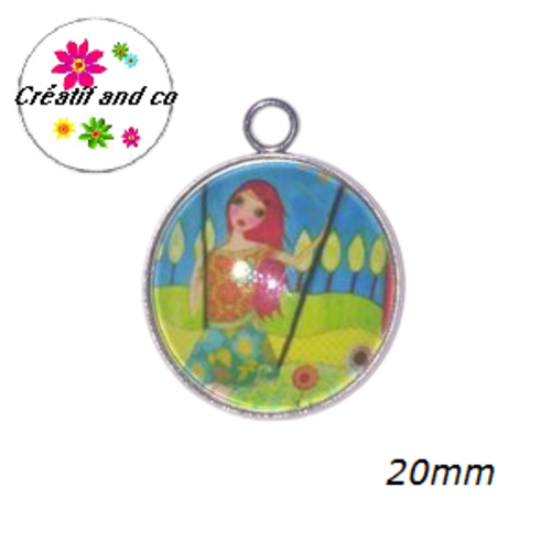 Pendentif cabochon fille sur balançoire 20mm