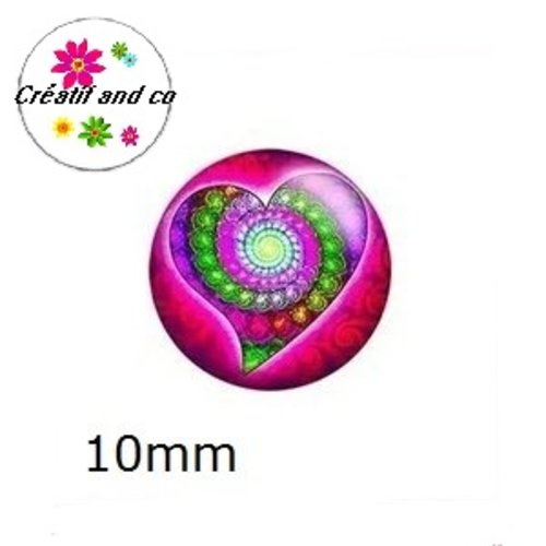 X2 cabochons coeur coloré 10mm