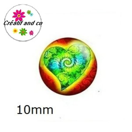 X2 cabochons coeur coloré 10mm