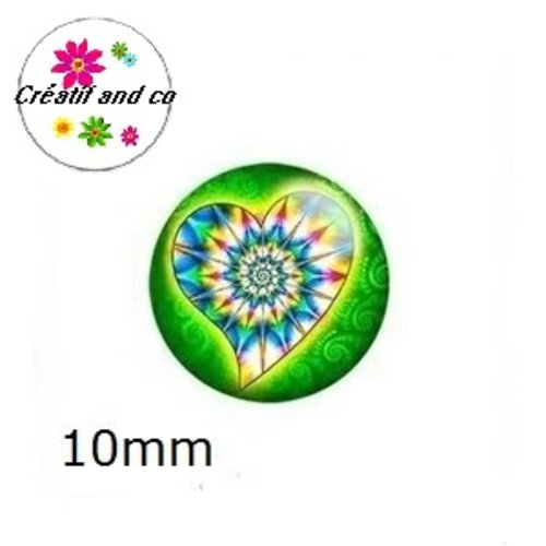X2 cabochons coeur coloré 10mm