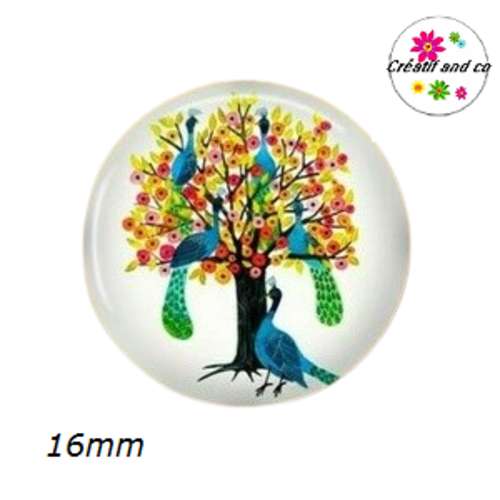 X2 cabochons arbre et paon 16mm