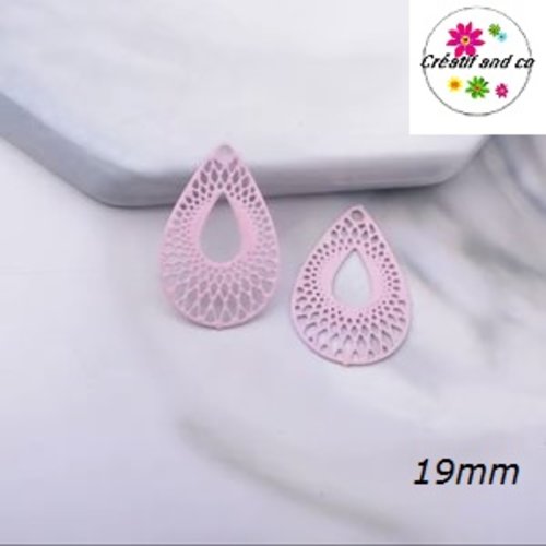 Breloque estampe goutte rose 19mm