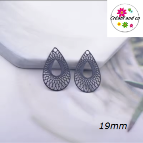 Breloque estampe goutte noire 19mm