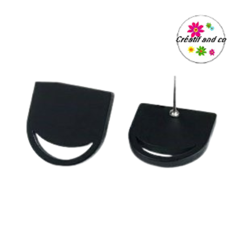 Clou oreille demi-cercle noir acrylique et tige argent 925