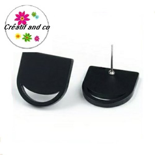 Clou oreille demi-cercle noir acrylique et tige argent 925