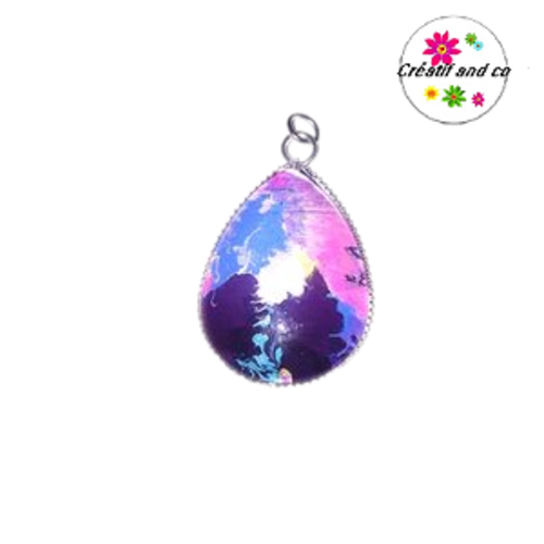 Pendentif  cabochon goutte colorée