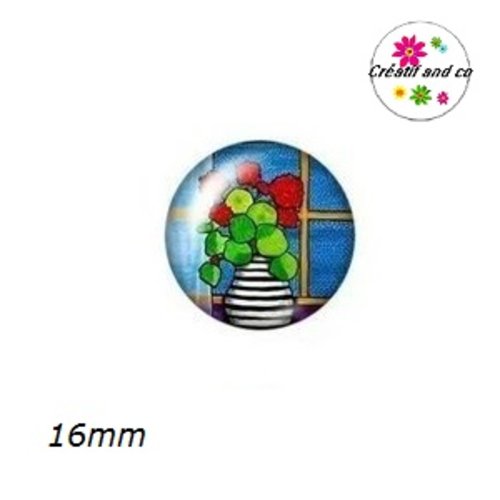 X2 cabochons fleurs dans vase 16mm