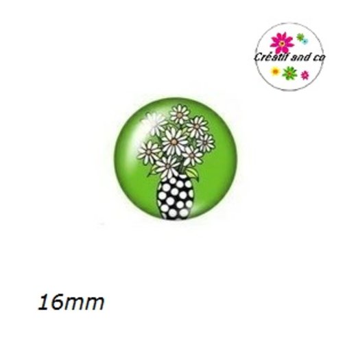 X2 cabochons fleurs dans vase 16mm