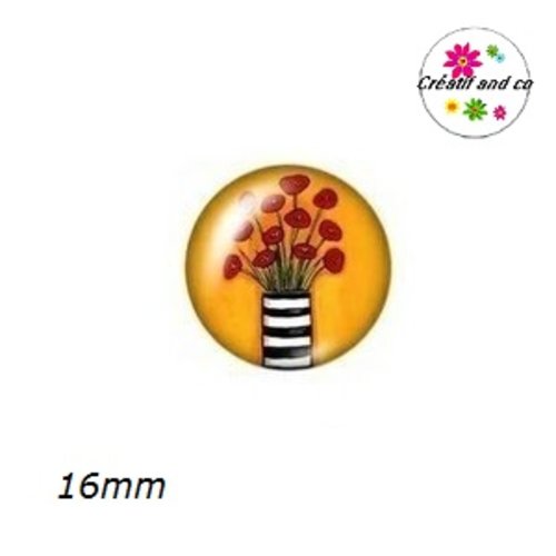X2 cabochons fleurs dans vase 16mm