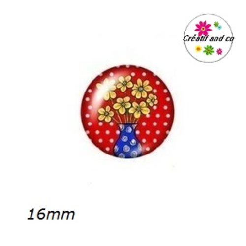 X2 cabochons fleurs dans vase 16mm