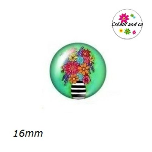 X2 cabochons fleurs dans vase 16mm