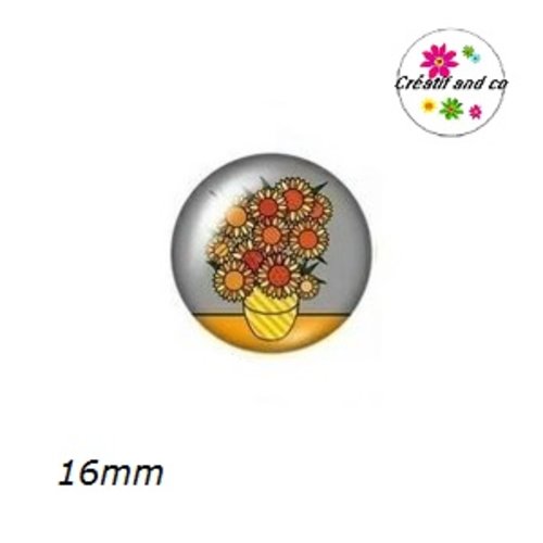 X2 cabochons fleurs dans vase 16mm