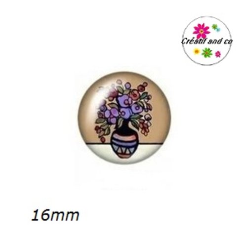 X2 cabochons fleurs dans vase 16mm
