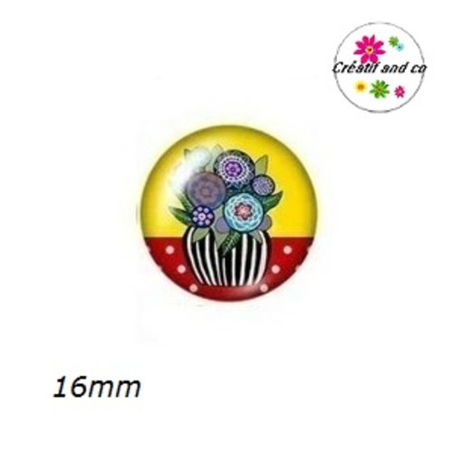 X2 cabochons fleurs dans vase 16mm