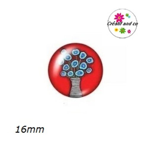 X2 cabochons fleurs dans vase 16mm