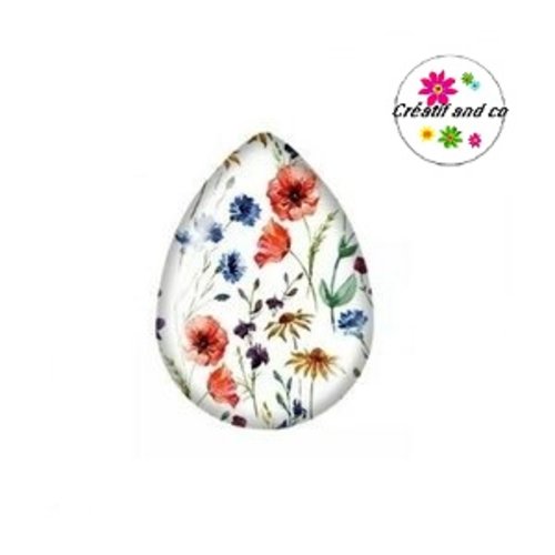 Cabochon goutte fleurie 18x25mm