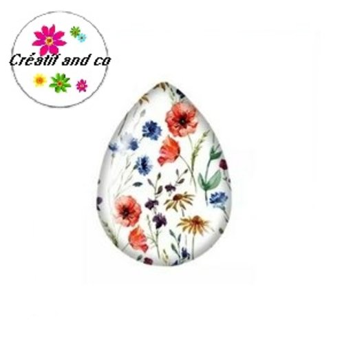 Cabochon goutte fleurie 18x25mm