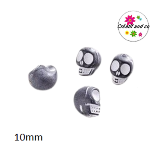 X10 perles tête de mort noire/blanche 10mm