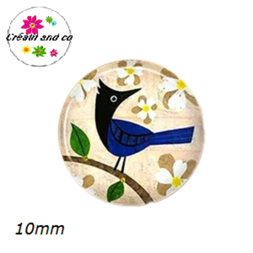 X2 cabochons oiseau sur branche 10mm