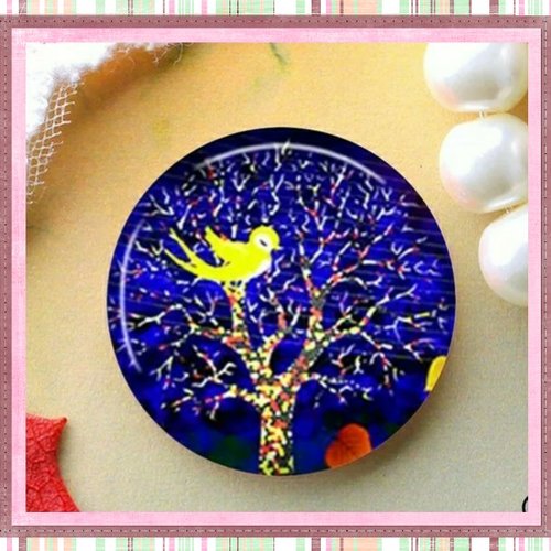 X2 cabochons oiseau sur branche 10mm