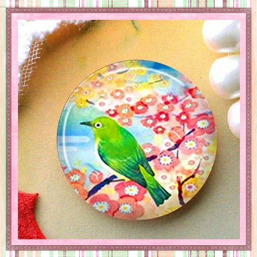 X2 cabochons oiseau sur branche 10mm