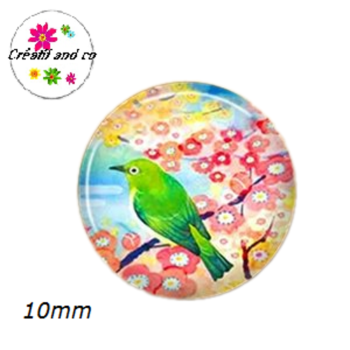 X2 cabochons oiseau sur branche 10mm