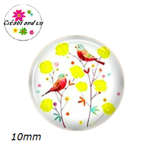 X2 cabochons oiseau sur branche 10mm