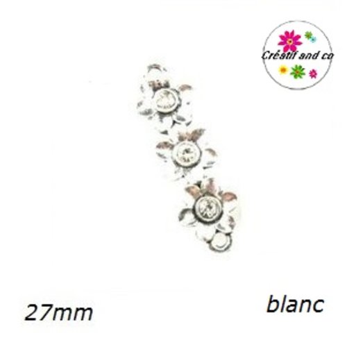 Connecteur trio de fleurs métal et strass blanc 27mm