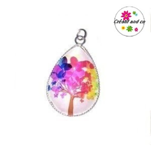 Pendentif cabochon goutte arbre de vie