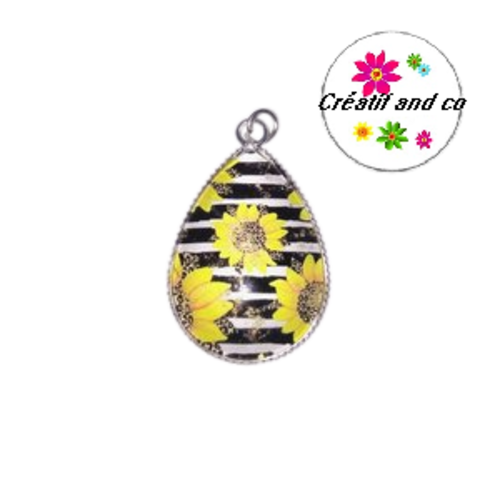 Pendentif cabochon goutte tournesol