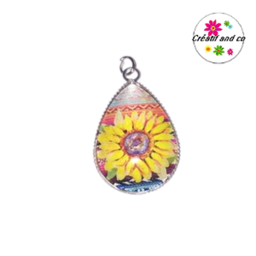 Pendentif cabochon goutte tournesol
