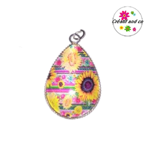Pendentif cabochon goutte tournesol