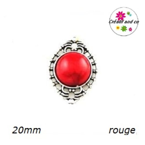 Connecteur  cabochon résine rouge 20mm