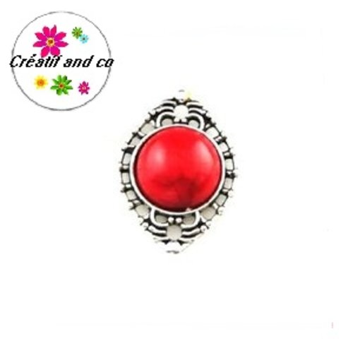 Connecteur  cabochon résine rouge 20mm