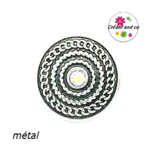 Bouton pression métal strass central rose poudré