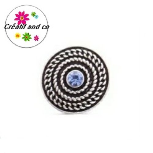 Bouton pression métal strass central bleu