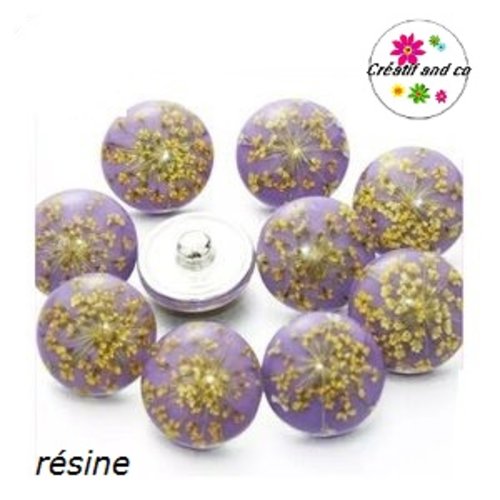Bouton pression mauve inclusion fleur séchée