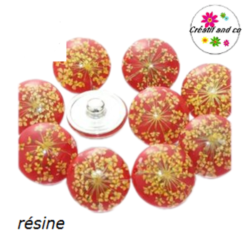 Bouton pression  rouge inclusion fleur séchée