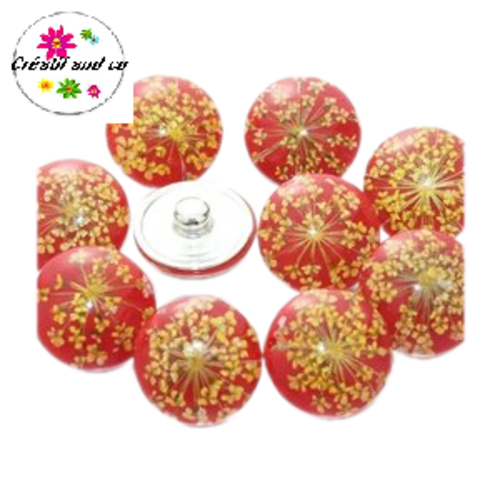 Bouton pression résine rouge inclusion fleur séchée