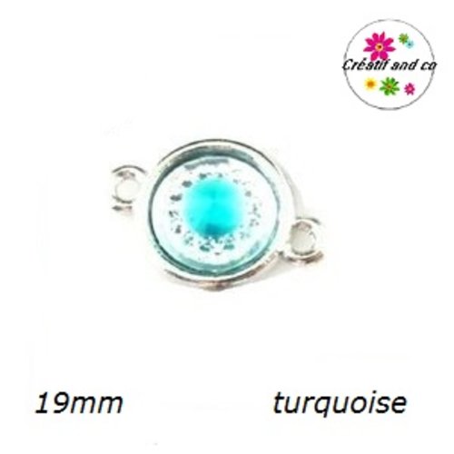 Connecteur cabochon résine turquoise 19mm