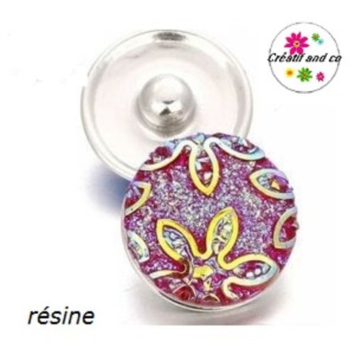 Bouton pression rouge sang foncé motif fleur résine